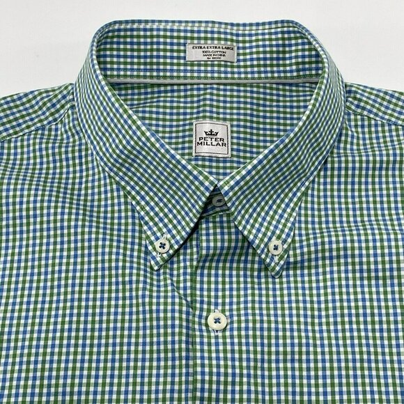 Peter Millar Shirt Dress Button Men XXL Checker Workwear Preppy Casual Office - Picture 3 of 10